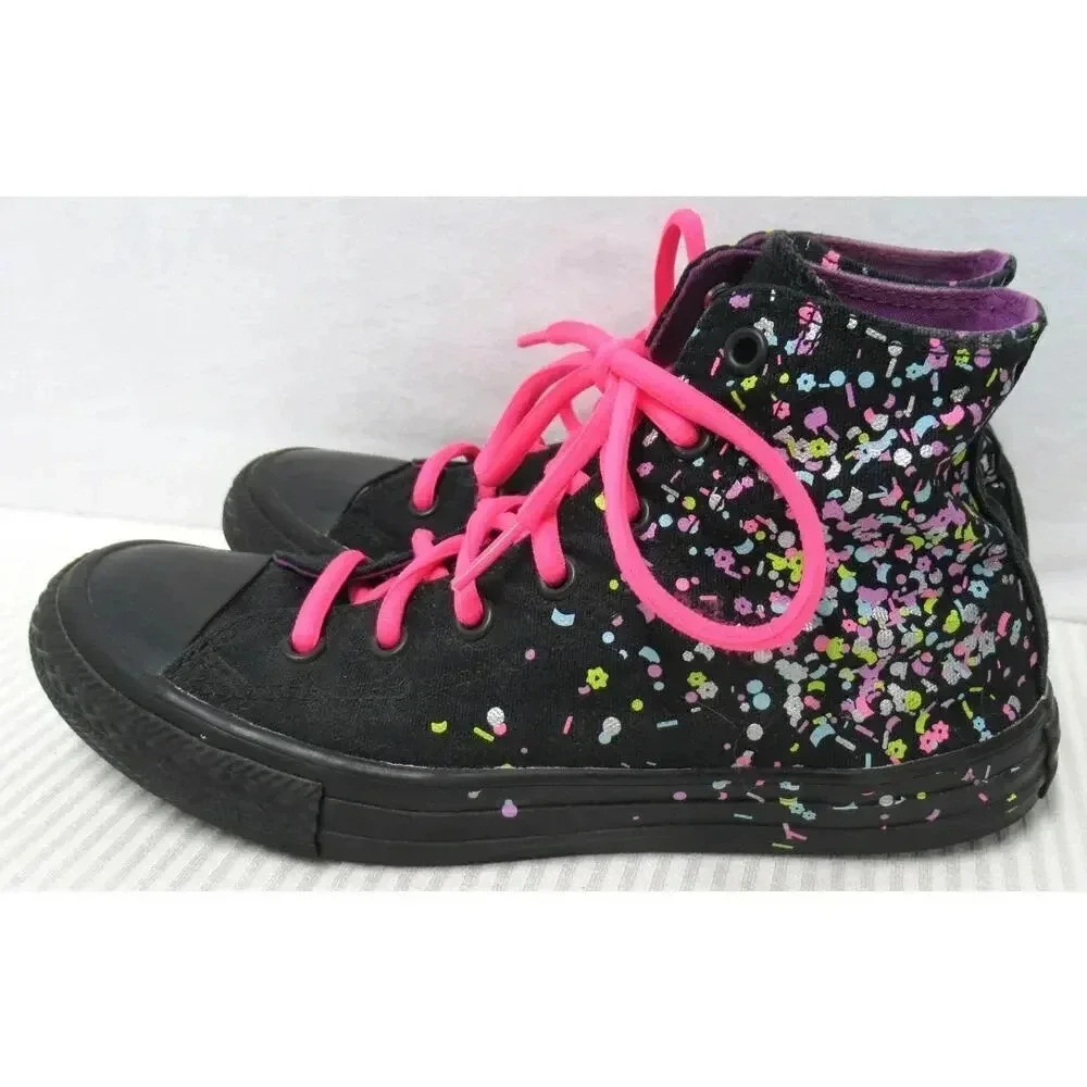 Converse Chuck Taylor All Star Shoes Confetti High Top Lace Up Sneakers Junior - Picture 3 of 9